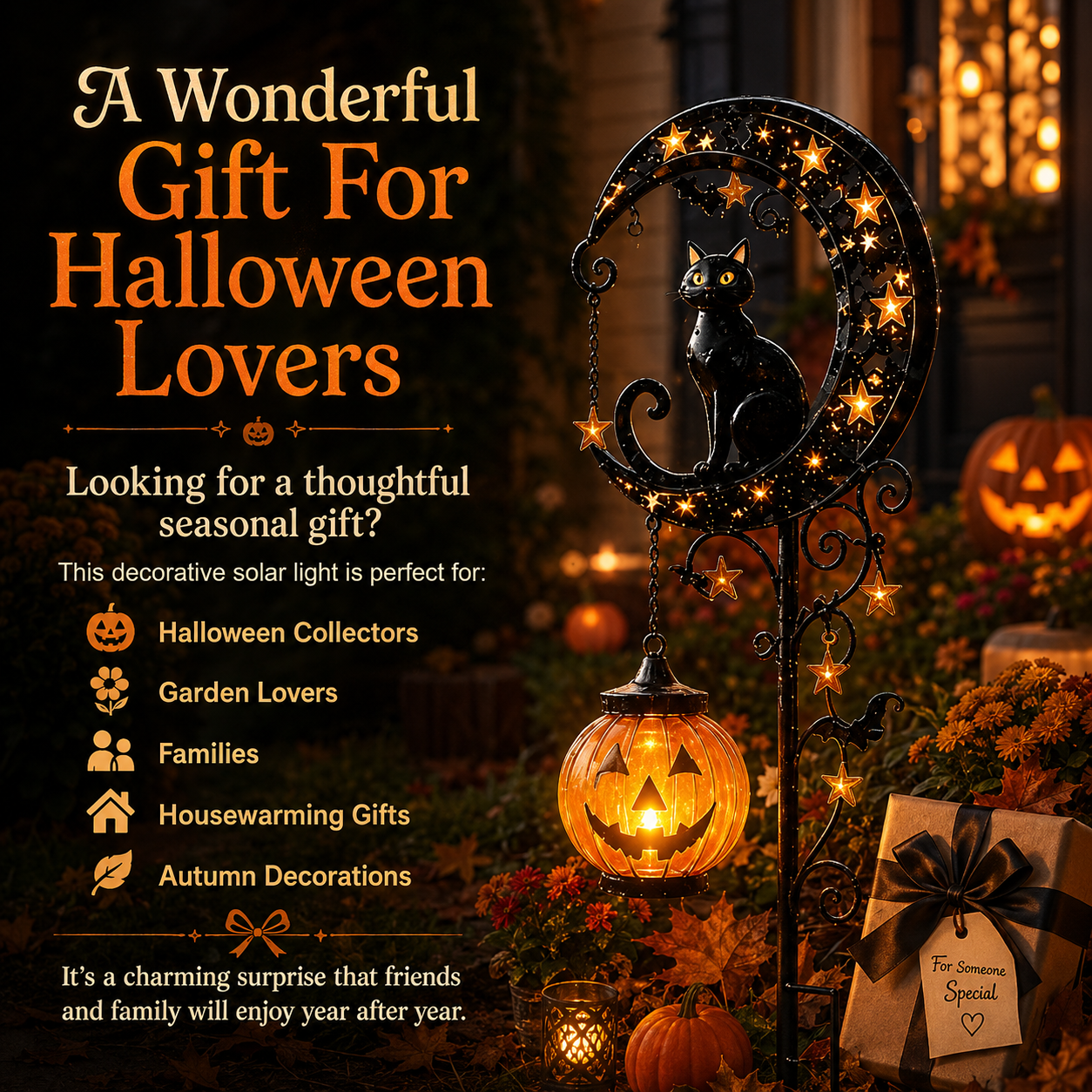 ???? Solar Black Cat Moon Pumpkin Outdoor Stake Light Transform Your Yard Into A Magical Halloween Wonderland
