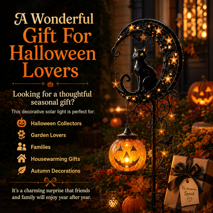 ???? Solar Black Cat Moon Pumpkin Outdoor Stake Light Transform Your Yard Into A Magical Halloween Wonderland
