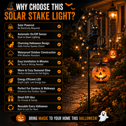 ???? Solar Black Cat Moon Pumpkin Outdoor Stake Light Transform Your Yard Into A Magical Halloween Wonderland