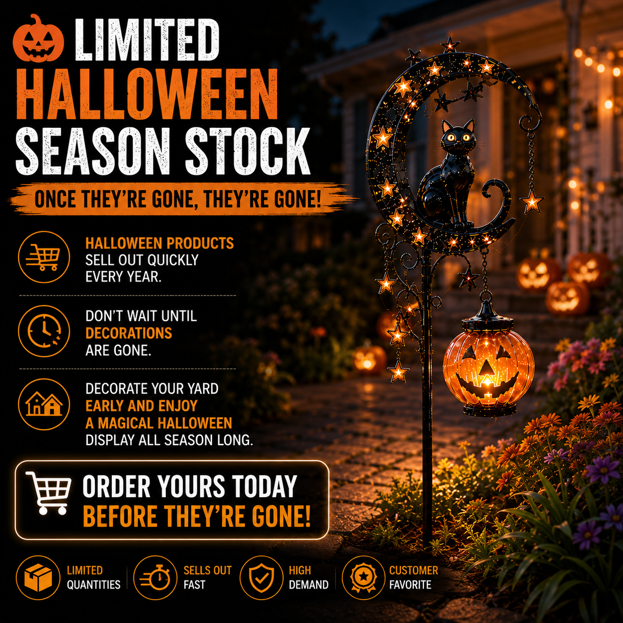 ???? Solar Black Cat Moon Pumpkin Outdoor Stake Light Transform Your Yard Into A Magical Halloween Wonderland