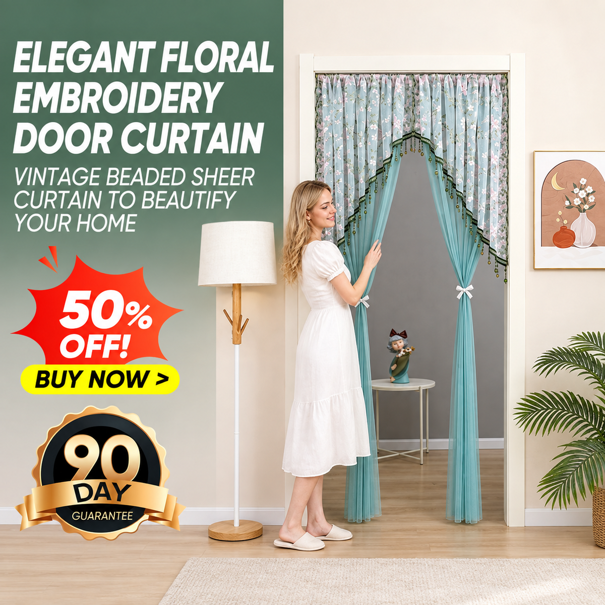Floral Embroidery Door Curtain