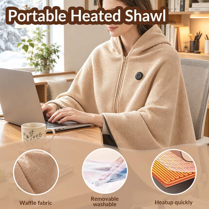 🔥CozyHug Portable Heated Shawl ✨Soft Zipper Wearable Electric Heating Blanket For All-Day Warmth