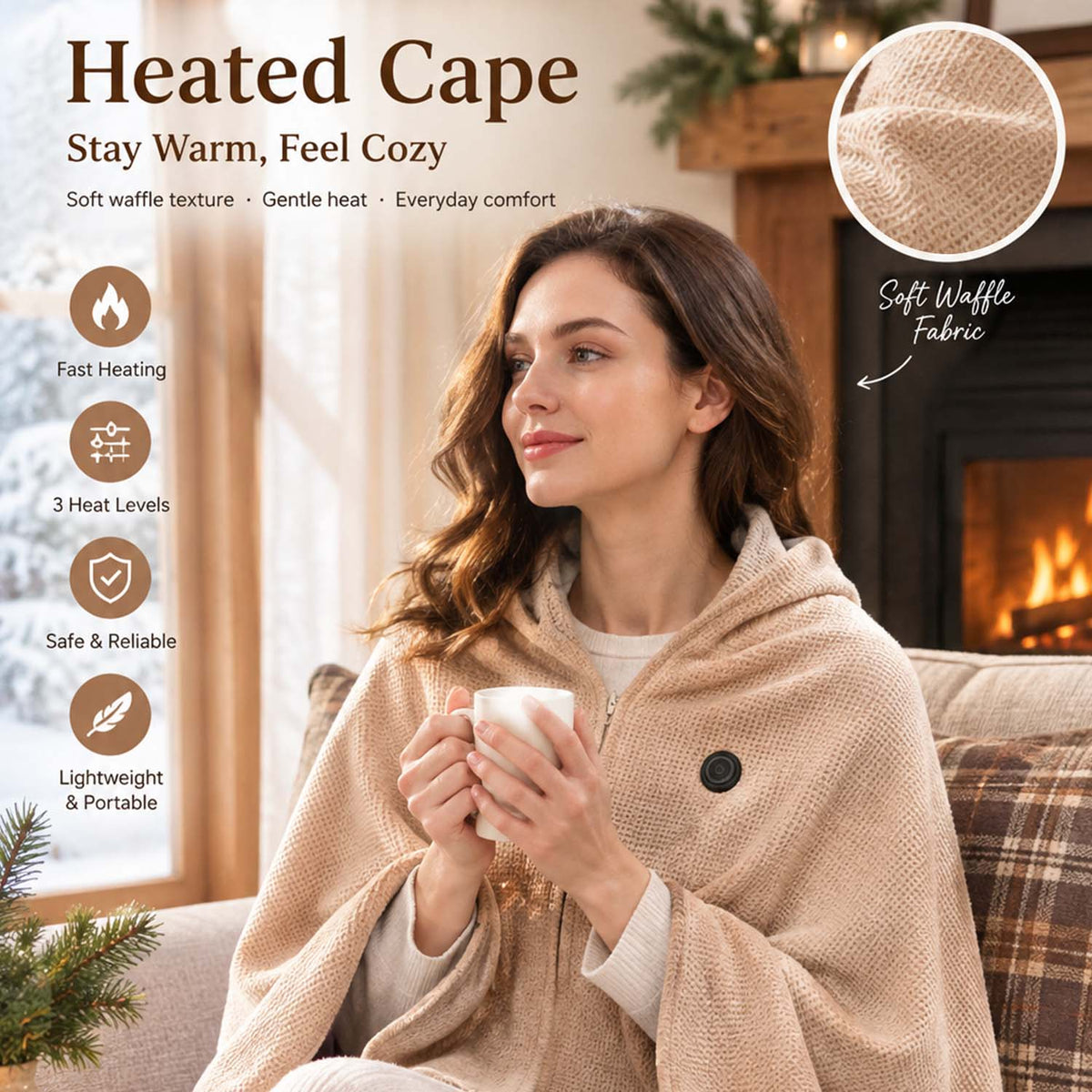 🔥CozyHug Portable Heated Shawl ✨Soft Zipper Wearable Electric Heating Blanket For All-Day Warmth