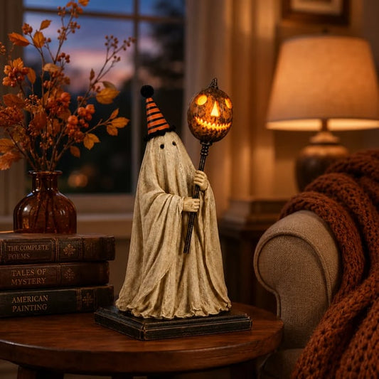 ??Lighted Vintage Ghost Figurine with Glowing Pumpkin Staff??BUY 2 GET 10% OFF