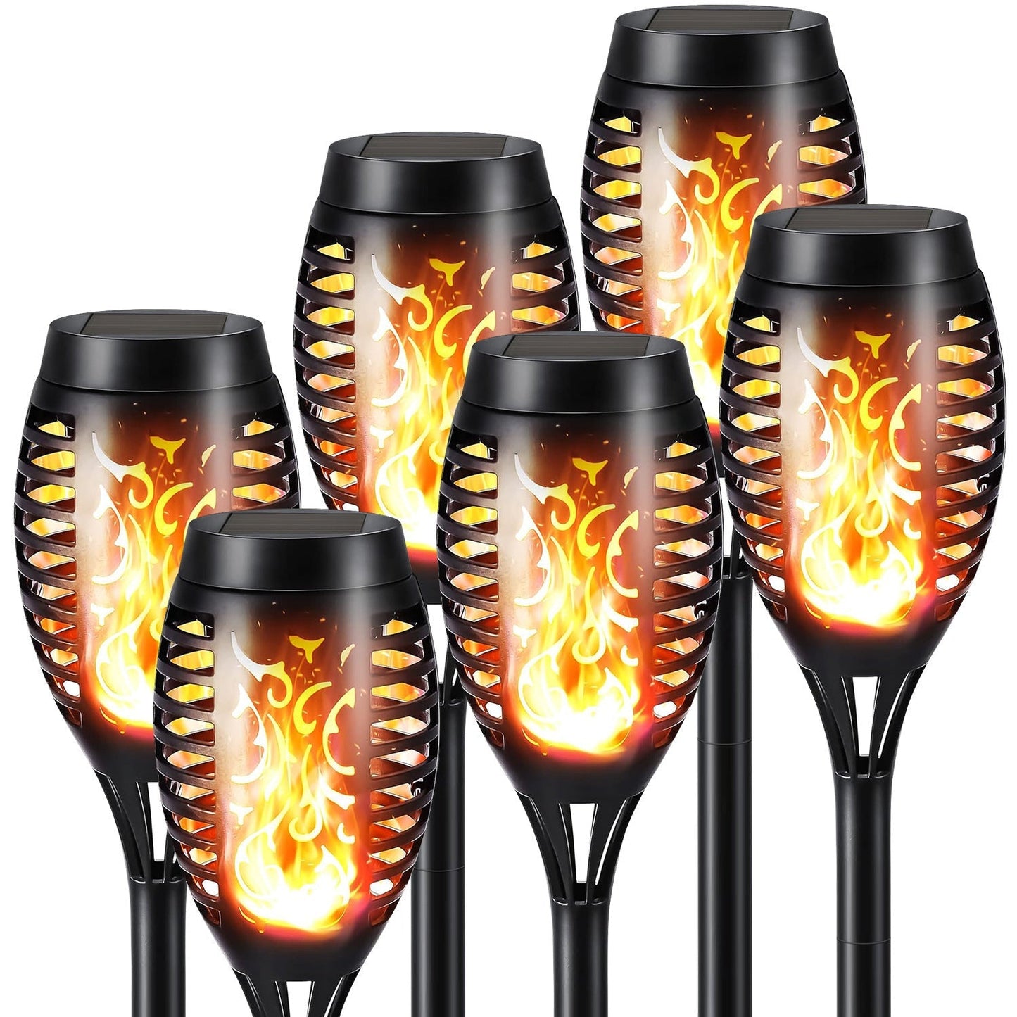 6-Pack Solar Halloween Torch Lights£ºPurple Flickering Flame, Waterproof Yard Pathway Patio Decor
