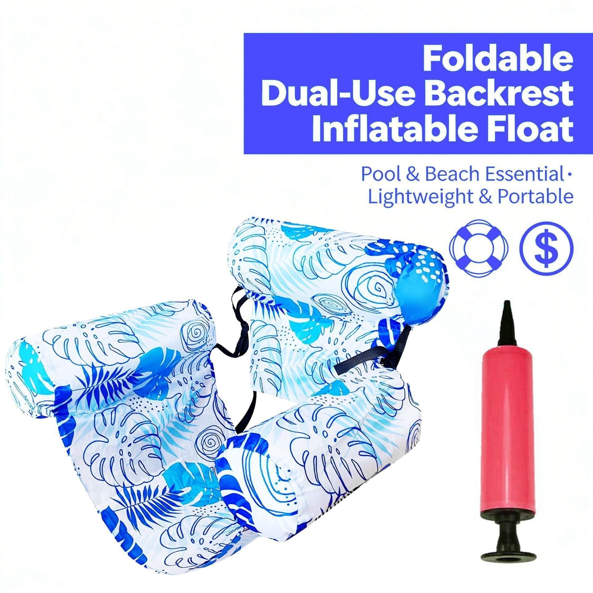 Inflatable Water Floating Row Amusement Lounge Chair Floating Bed Seat Canvas Sofa Foldable Dual-Use Backrest Swimming Floating