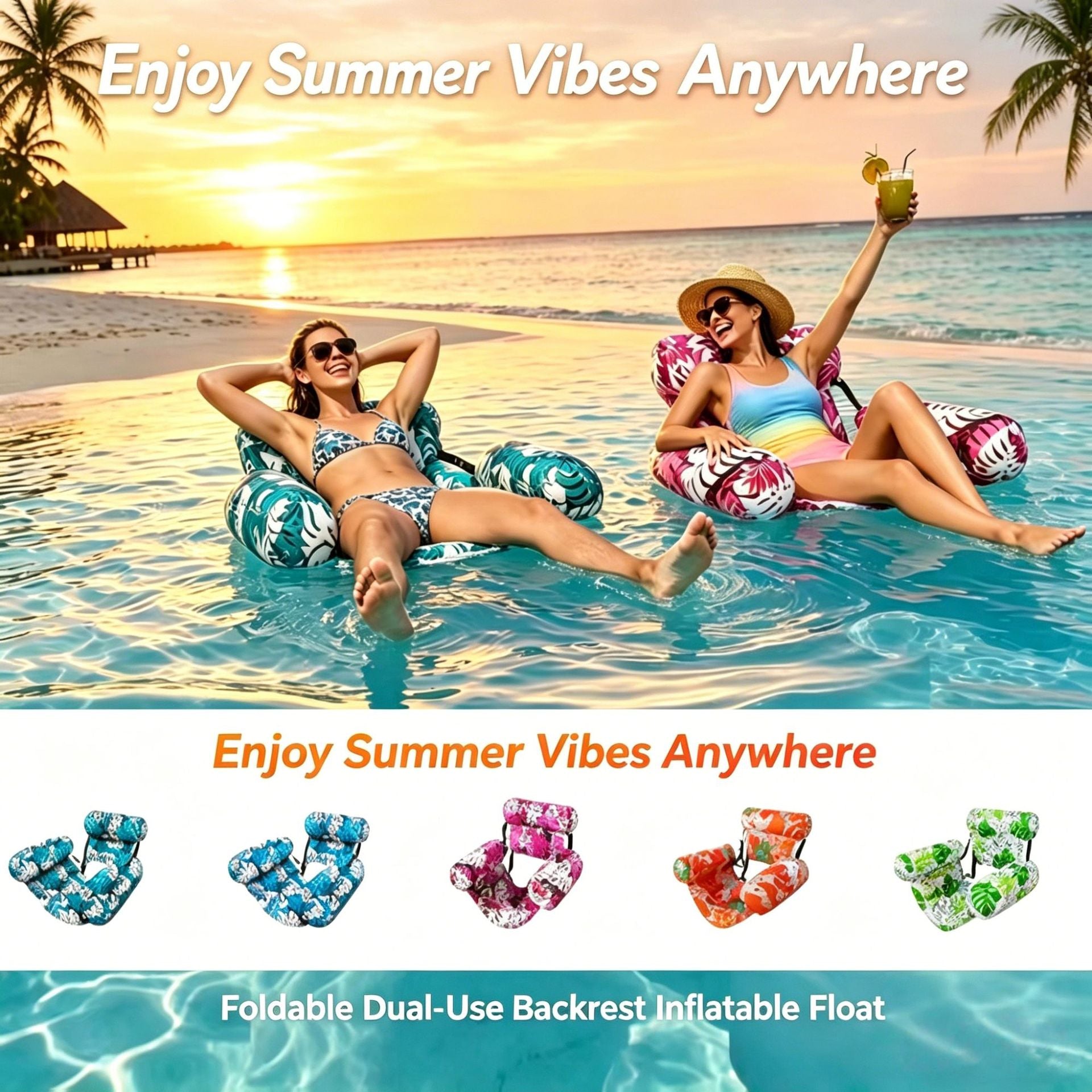 Inflatable Water Floating Row Amusement Lounge Chair Floating Bed Seat Canvas Sofa Foldable Dual-Use Backrest Swimming Floating