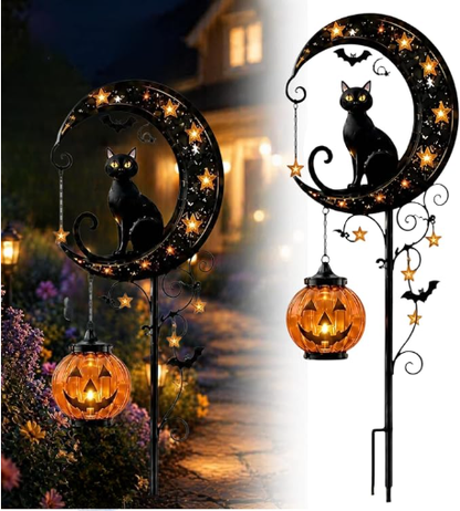 ???? Solar Black Cat Moon Pumpkin Outdoor Stake Light Transform Your Yard Into A Magical Halloween Wonderland