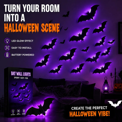 ??Halloween decorative items - 3D black bat wall stickers with LED lights