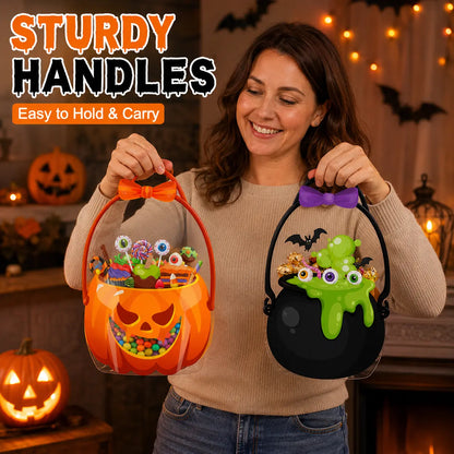 12/24/36/48/60 Pcs Halloween Plastic Goodie Bags, Trick or Treat Candy Bags, Cauldron, Skeleton, Black Cat, Skull, Pumpkin Pattern Treat Bags, Halloween Party Favor Snack Storage Bags for Classroom, Birthday, Students, Teachers, Neighbors