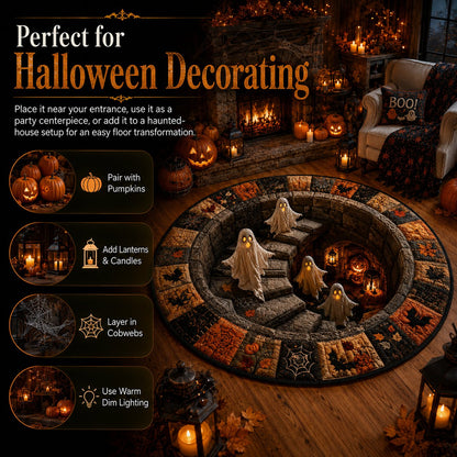 ?? 3D Haunted Staircase Round Rug ¨C Spooky Halloween Optical Illusion ??