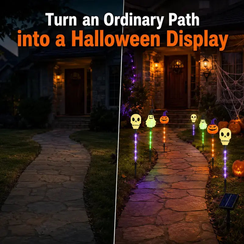 ?? Solar Halloween Stake Lights ¨C Pumpkin Ghost Skull 6PCS & Retro Skull 5PCS
