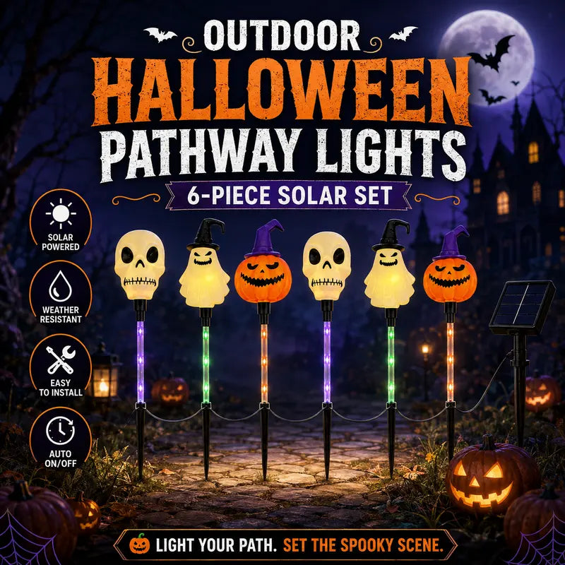 ?? Solar Halloween Stake Lights ¨C Pumpkin Ghost Skull 6PCS & Retro Skull 5PCS