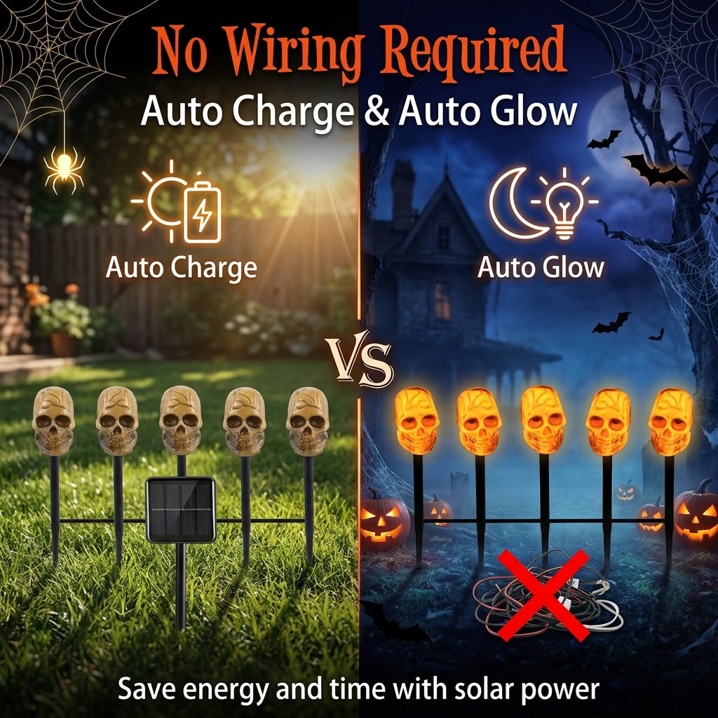 ?? Solar Halloween Stake Lights ¨C Pumpkin Ghost Skull 6PCS & Retro Skull 5PCS