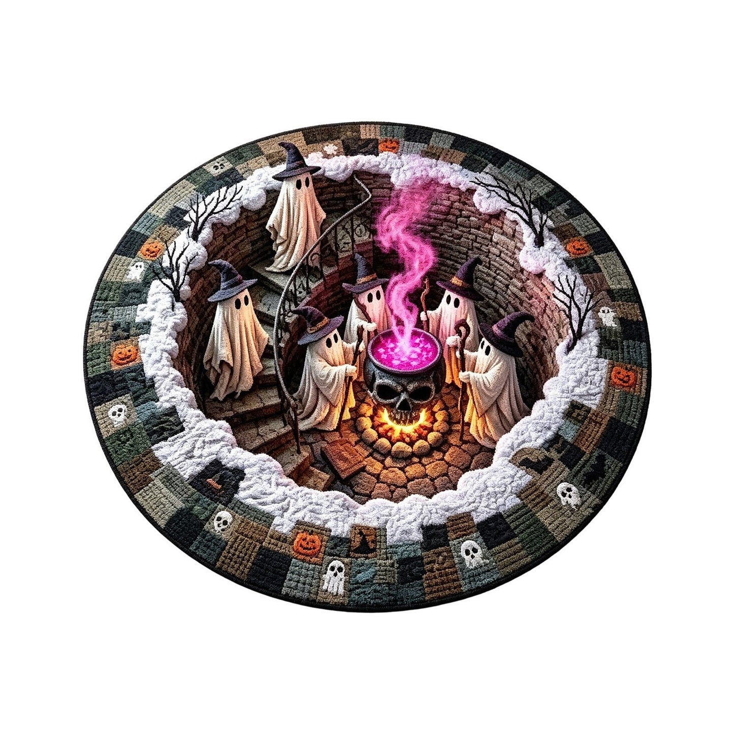 ?? 3D Haunted Staircase Round Rug ¨C Spooky Halloween Optical Illusion ??