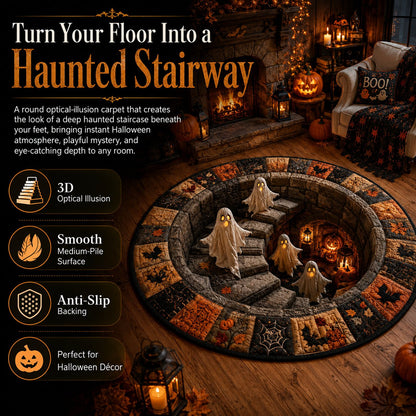 ?? 3D Haunted Staircase Round Rug ¨C Spooky Halloween Optical Illusion ??