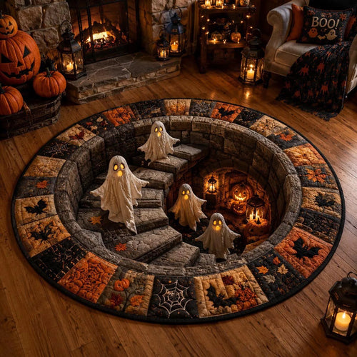 ?? 3D Haunted Staircase Round Rug ¨C Spooky Halloween Optical Illusion ??