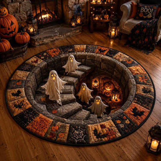 ?? 3D Haunted Staircase Round Rug ¨C Spooky Halloween Optical Illusion ??