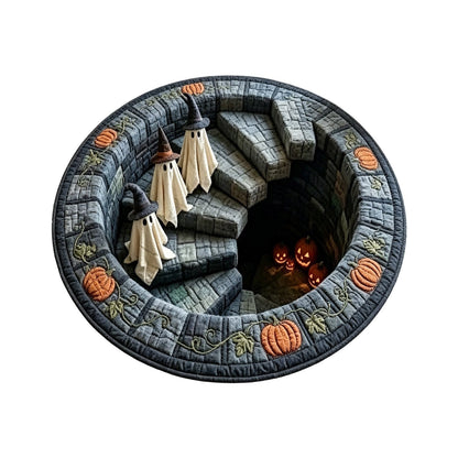 ?? 3D Haunted Staircase Round Rug ¨C Spooky Halloween Optical Illusion ??