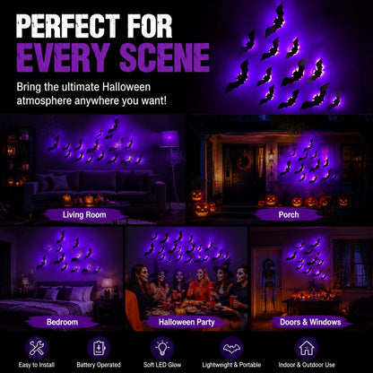 ??Halloween decorative items - 3D black bat wall stickers with LED lights