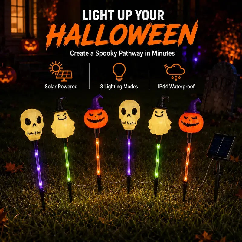 ?? Solar Halloween Stake Lights ¨C Pumpkin Ghost Skull 6PCS & Retro Skull 5PCS