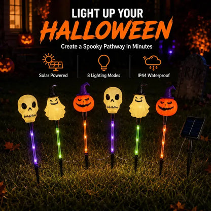 ?? Solar Halloween Stake Lights ¨C Pumpkin Ghost Skull 6PCS & Retro Skull 5PCS