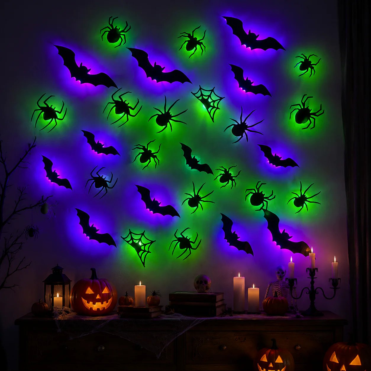 ??Halloween decorative items - 3D black bat wall stickers with LED lights