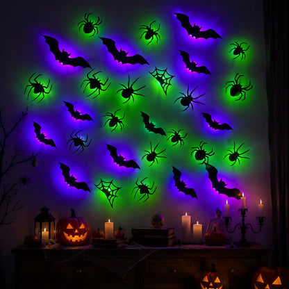??Halloween decorative items - 3D black bat wall stickers with LED lights