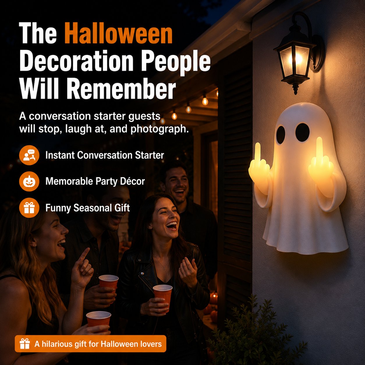 Ghost Middle Finger Wall Light Funny Glowing Halloween Decor 2026