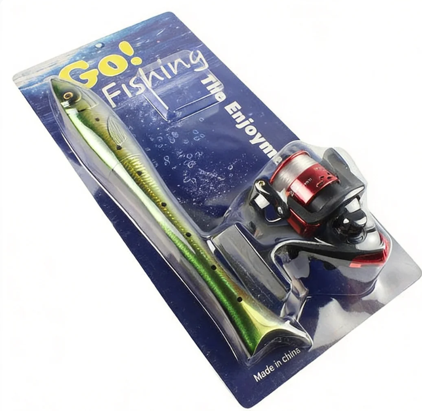 Fish-shaped portable fishing rod set