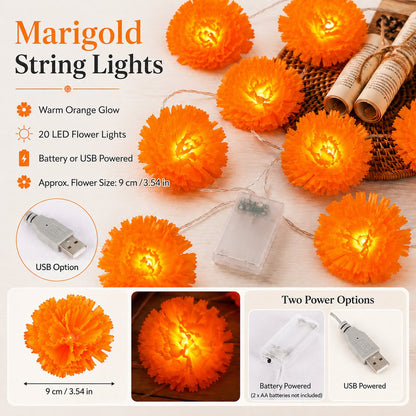 ?? 40% OFF Today ?? Orange Marigold LED String Lights ¨C Light Up Your Halloween with a Warm Floral Glow ?