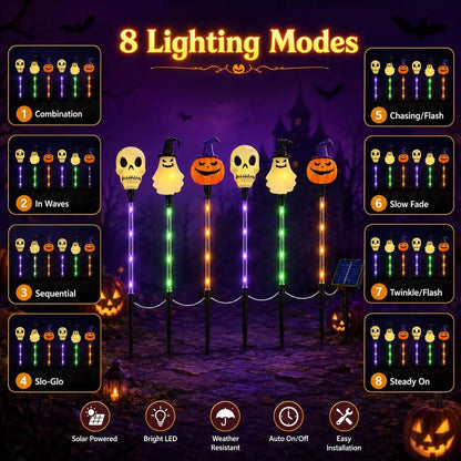 ?? Solar Halloween Stake Lights ¨C Pumpkin Ghost Skull 6PCS & Retro Skull 5PCS