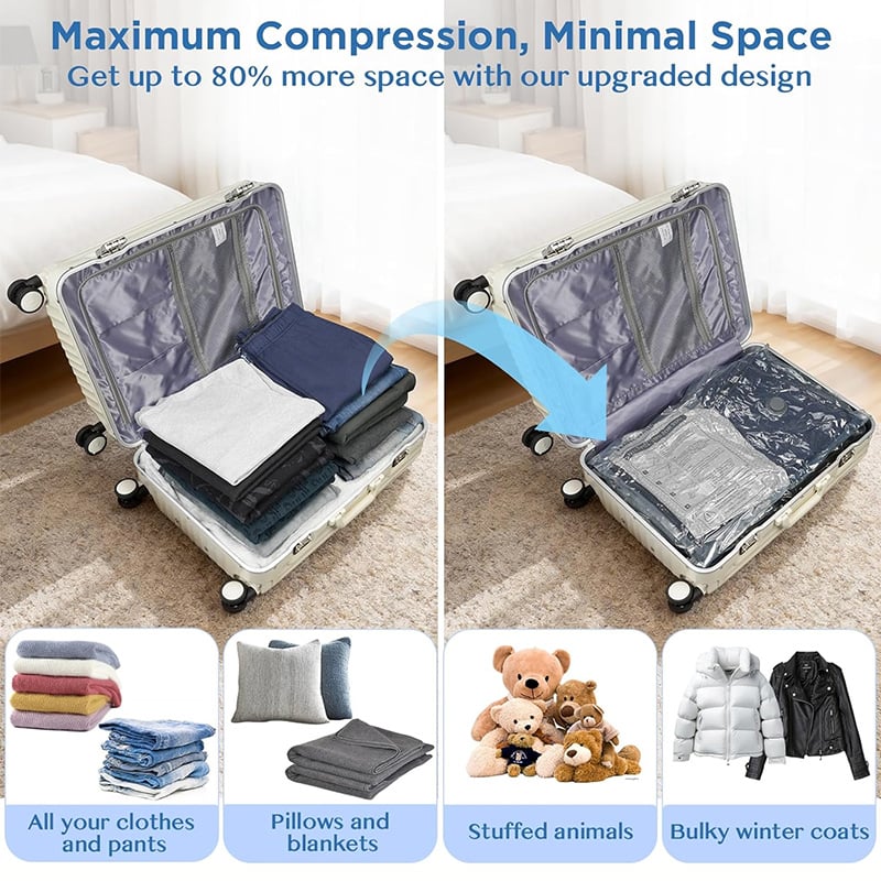 🔥 LAST DAY 49% OFF-Cordless Travel Vacuum Storage Compression Bag Set - TSA Approved & Reusable | Up to 80% More Space