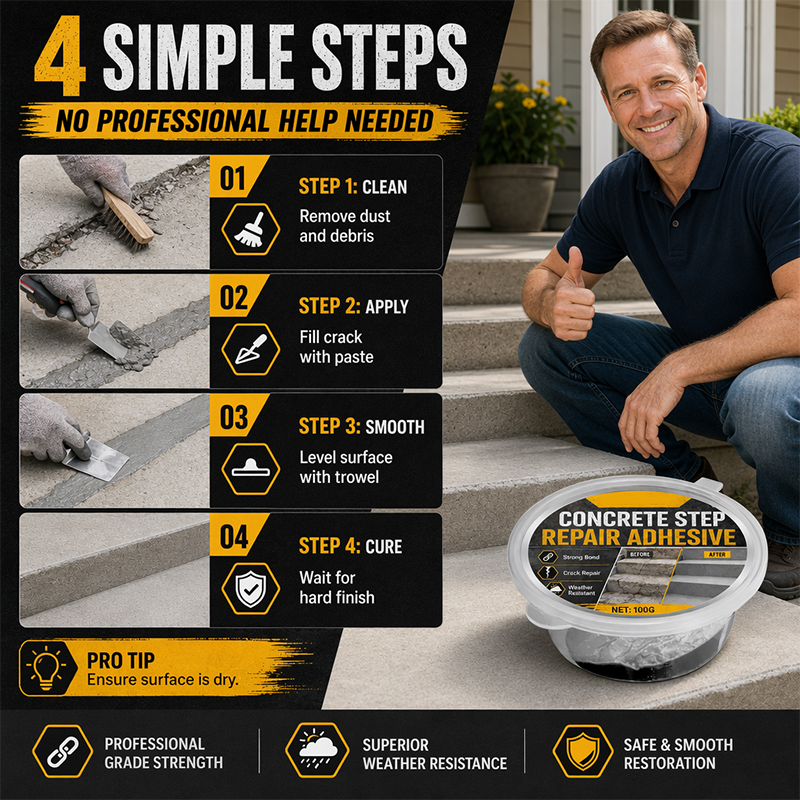 🥳Buy 3 Get 2 Free 🥳💞50K+ SOLD!🔧Concrete Step Repair Adhesive – Permanently bonds cracked stairs & walkways. Weatherproof – resists heat, ice & rain. Walk safely again! 🛡️✨