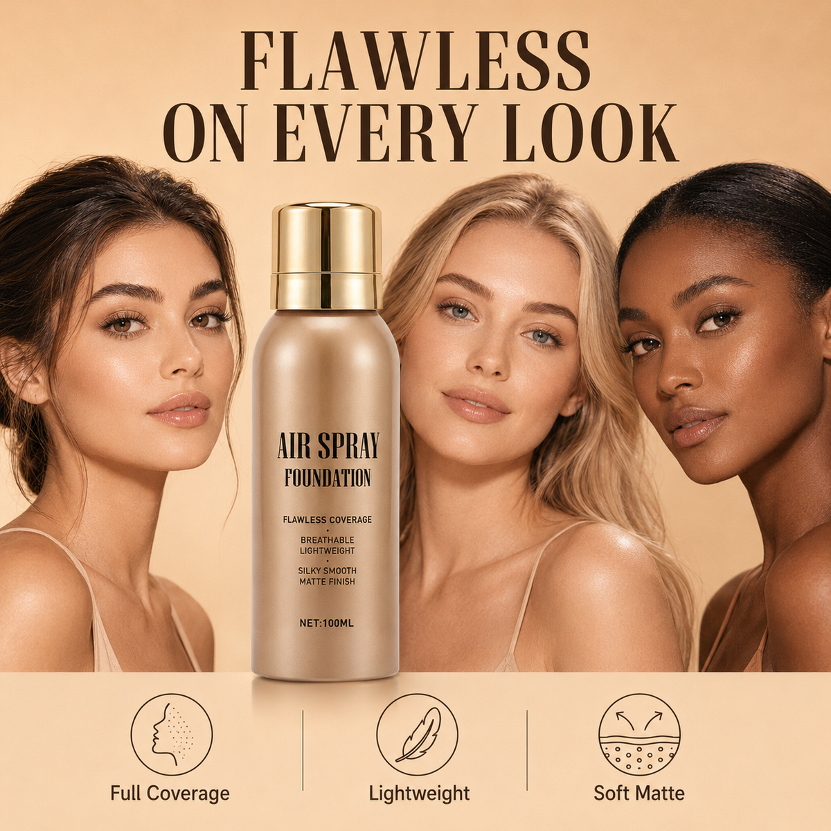 BUY 1 FREE 1💦Waterproof Flawless Air Spray Foundation｜Long‑Lasting Airbrush Makeup, Sweat‑Proof Buildable Coverage ✨