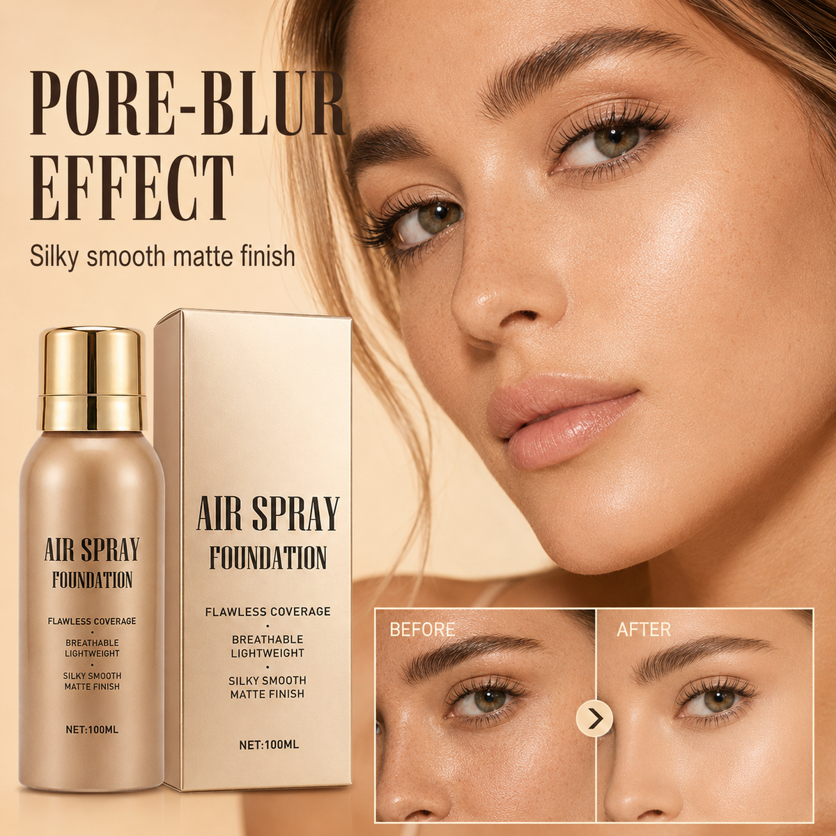 BUY 1 FREE 1💦Waterproof Flawless Air Spray Foundation｜Long‑Lasting Airbrush Makeup, Sweat‑Proof Buildable Coverage ✨