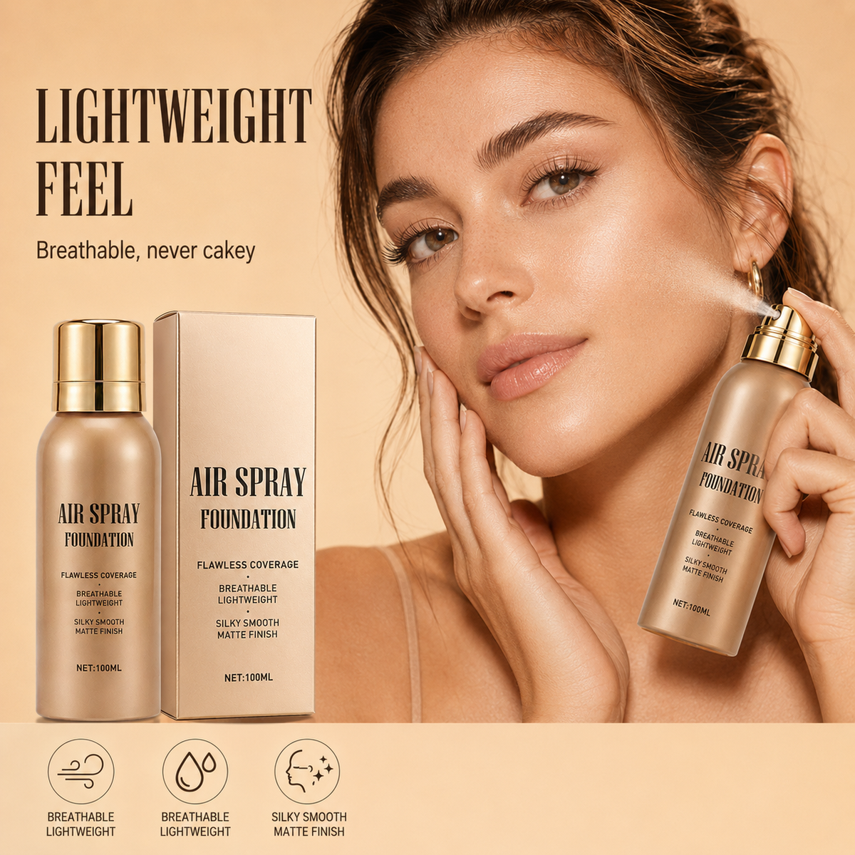 BUY 1 FREE 1💦Waterproof Flawless Air Spray Foundation｜Long‑Lasting Airbrush Makeup, Sweat‑Proof Buildable Coverage ✨