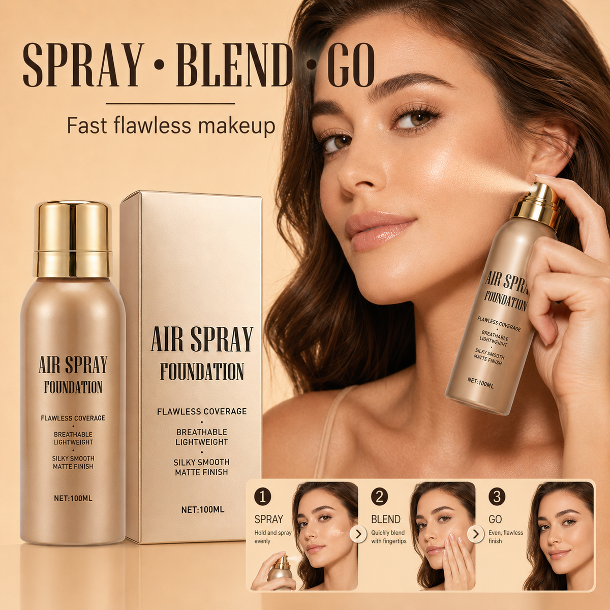 BUY 1 FREE 1💦Waterproof Flawless Air Spray Foundation｜Long‑Lasting Airbrush Makeup, Sweat‑Proof Buildable Coverage ✨