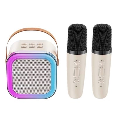 Portable Wireless Karaoke Speaker with Dual Rechargeable Microphones and Dynamic LED Party Lights