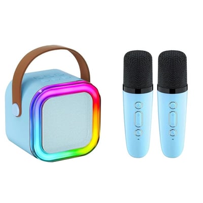 Portable Wireless Karaoke Speaker with Dual Rechargeable Microphones and Dynamic LED Party Lights